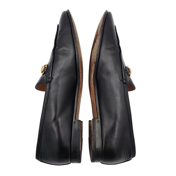 Gucci Jordaan Horsebit Slip On Flat Loafer Black Leather Gold Size 40 US 10 - Picture 4 of 12